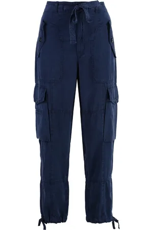 Ralph Lauren Spodnie, Kobieta, Niebieski, S, Len, Spodnie Cargo z Wieloma Kieszeniami