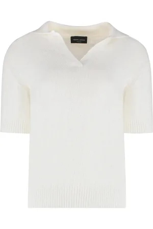 Roberto Collina Swetry, Kobieta, Biały, S, Nylon, Sweter z Kołnierzem w Paski