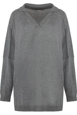 Stella McCartney Swetry, Kobieta, Szary, S, Kaszmir, Luksusowy sweter z kaszmiru z dekoltem w serek