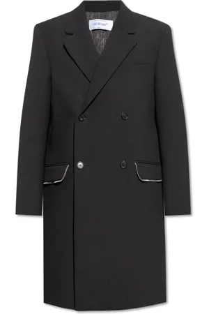 OFF-WHITE Płaszcze, Mężczyzna, Czarny, M, Wełna, Dwurzędowy płaszcz