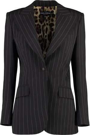 Dolce & Gabbana Kurtki, Kobieta, brązowy, S, Pinstripe Blazer z Podszewką w Panterkę