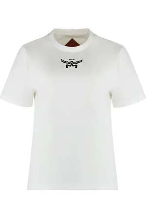 MCM Koszulki, Kobieta, Biały, M, Bawełna, Żakardowy T-shirt z okrągłym dekoltem 100% bawełna