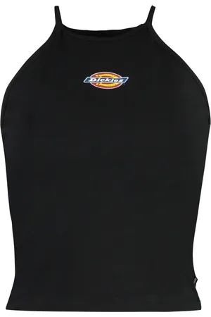 Dickies Koszulki, Kobieta, Czarny, S, Koszulka Crop Top z Bawełny z Nadrukiem