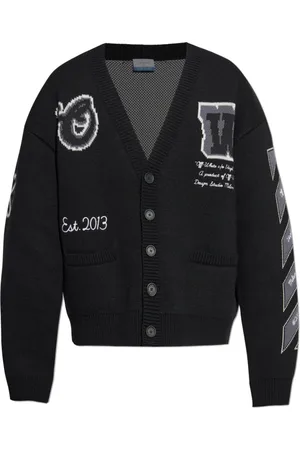 OFF-WHITE Swetry, Mężczyzna, Czarny, L, Bawełna, Wełniany kardigan z logo