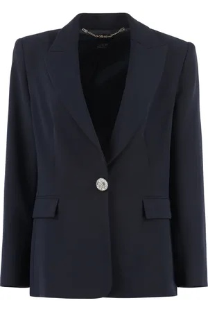 CLIPS Kurtki, Kobieta, Niebieski, L, Krepa Blazer z Kołnierzem Revers