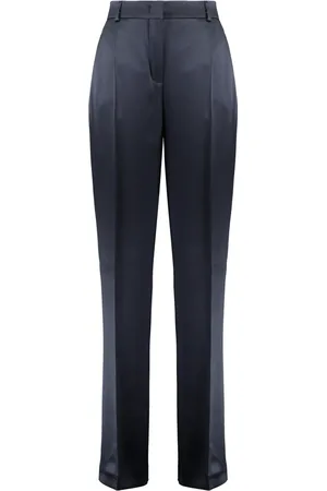 Alberta Ferretti Spodnie, Kobieta, Niebieski, L, Rayon, Jedwabne Spodnie Satynowe