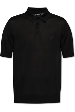 Dolce & Gabbana Koszulki, Mężczyzna, Czarny, L, Jedwabne polo z wyszytym logo
