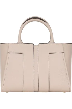 Elisabetta Franchi Torebki, Kobieta, Szary, ONE SIZE, Skóra, Beżowa Torba Shopper z Logo
