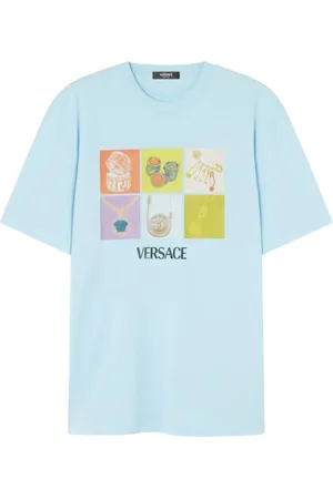 VERSACE Koszulki, Mężczyzna, Niebieski, S, Niebieskie T-shirty z nadrukiem logo