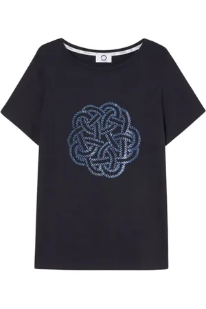 Persona by Marina Rinaldi Koszulki, Kobieta, Niebieski, XL, Granatowy T-shirt z nadrukiem i dekoltem łodziowym