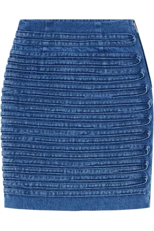 VERSACE Spódnice, Kobieta, Niebieski, M, Denim, Jeansyowa Spódnica z Wysokim Stanem