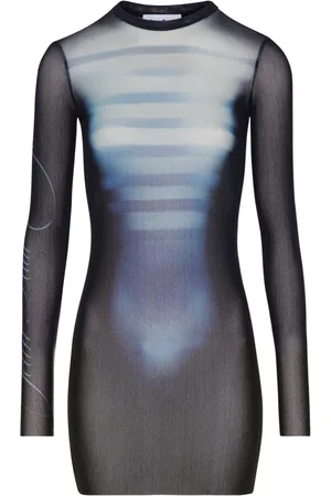 Jean Paul Gaultier Sukienki, Kobieta, Niebieski, M, Niebieska Sukienka z Krótkim Wzorem i Przezroczystym Designem