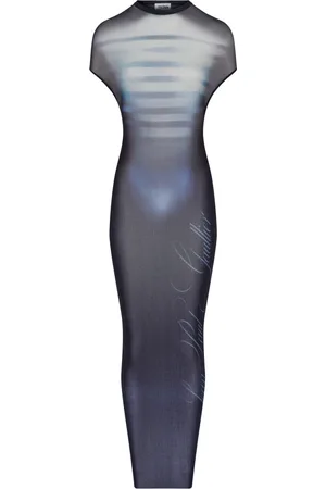 Jean Paul Gaultier Sukienki, Kobieta, Niebieski, S, Ciemnoniebieska Przezroczysta Długa Sukienka
