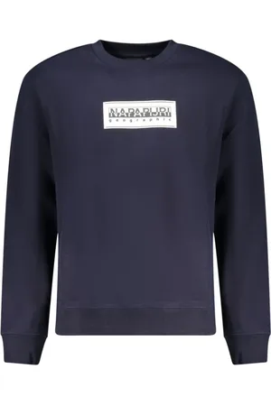 Napapijri Bluzy, Mężczyzna, Niebieski, S, Niebieski Bawełniany Sweter z Nadrukiem Logo