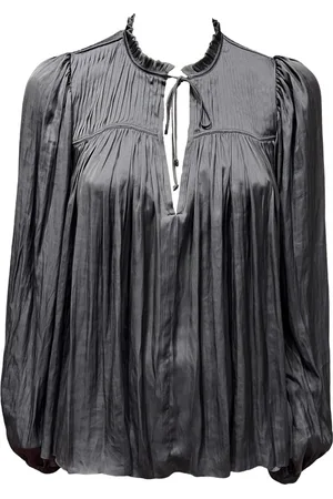 ULLA JOHNSON Bluzki, Kobieta, Czarny, S, Bluzka z falbaną V-Neck Freja Styl
