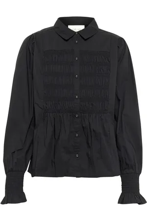 Cream Bluzki, Kobieta, Czarny, 3XL, Bawełna, Czarna Bluzka z Falbankami