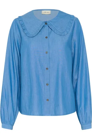 Cream Bluzki, Kobieta, Niebieski, 2XL, Denim, Niebieska Dżinsowa Kobieca Bluzka z Falbaną