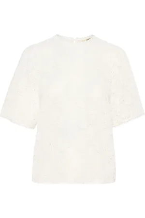 Cream Koszulki, Kobieta, Biały, 2XL, Koronkowy T-shirt Top Śnieżnobiały