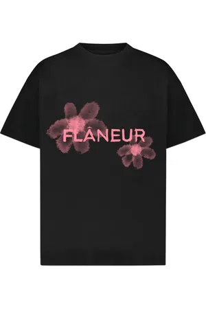 FLÂNEUR Koszulki, Mężczyzna, Czarny, M, T-shirt z kwiatowym akwarelem