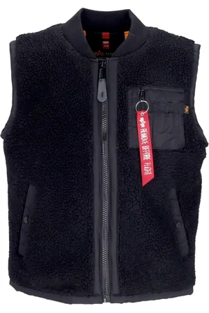 Alpha Industries Kurtki, Mężczyzna, Czarny, M, Czarny Bezrękawnik z Zamkiem Sherpa