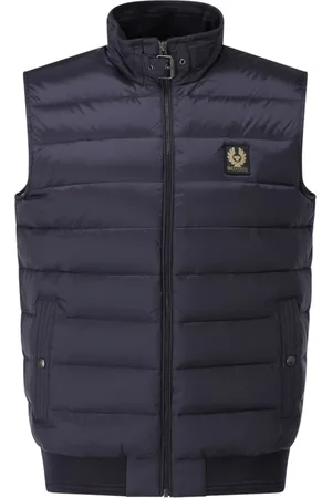 Belstaff Kurtki, Mężczyzna, Niebieski, 2XL, Kamizelka z logo i wysokim kołnierzem