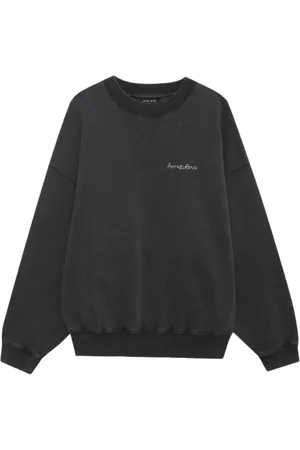 ANINE BING Bluzy, Kobieta, Czarny, L, Bawełna, Bluza z Ręcznie Pisemnymi Tekstami - Vintage Look
