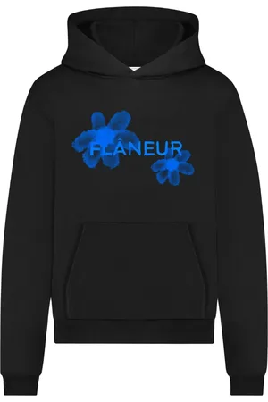 FLÂNEUR Bluzy, Mężczyzna, Czarny, XL, Bluza z kapturem z kwiatowym wzorem