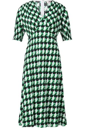 Diane von Furstenberg Sukienki, Kobieta, Zielony, XS, Sukienka z Geometrycznym Wzorem i Puff Rękawami