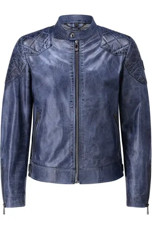 Belstaff Kurtki, Mężczyzna, Niebieski, 2XL, Kurtka Skórzana Vintage z Kołnierzem