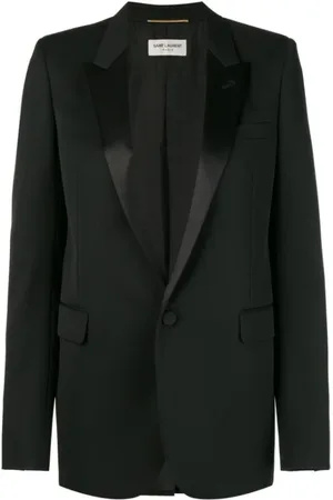 Saint Laurent Kurtki, Kobieta, Czarny, L, Marynarka Tuxedo W Grain De Poudre