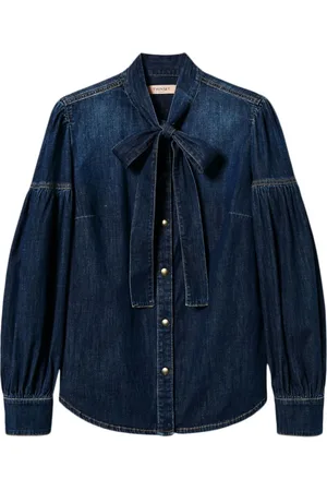 Twin-Set Bluzki, Kobieta, Niebieski, S, Denim, Niebieska Koszula z Zapięciem na Napy