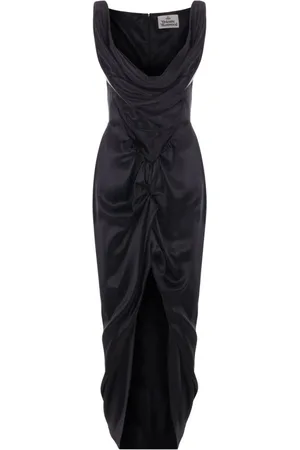 Vivienne Westwood Sukienki, Kobieta, Czarny, L, Czarna Drapowana Sukienka z Dekoltem