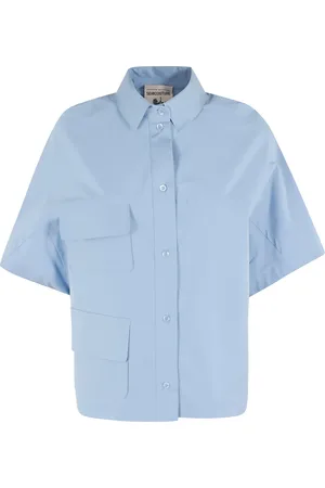 SEMICOUTURE Bluzki, Kobieta, Niebieski, XS, Elegancka Kwiatowa Sukienka