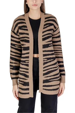 JACQUELINE DE YONG Swetry, Kobieta, brązowy, L, Nylon, Sweter z Leopardzim Wzorem