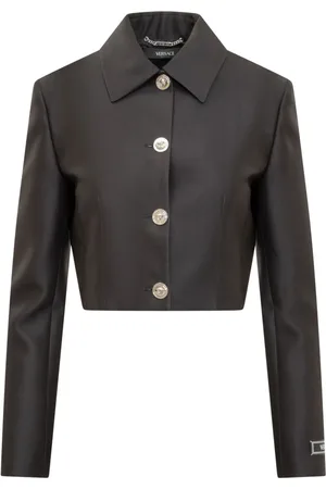 VERSACE Kurtki, Kobieta, Czarny, M, Elegancki Czarny Crop Blazer