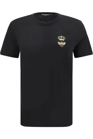 Dolce & Gabbana Koszulki, Mężczyzna, Czarny, L, Haftowany Pszczela Korona T-shirt Monochromatyczny