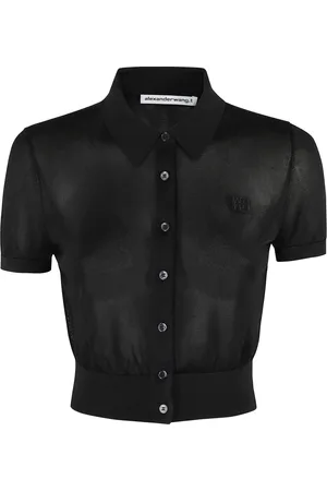 Alexander Wang Swetry, Kobieta, Czarny, S, Kardigan polo z haftowanym logo