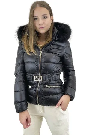 YES ZEE BY ESSENZA Kurtki, Kobieta, Czarny, S, Nylon, Czarna kurtka puchowa z odpinanym futrem