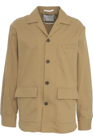 Paolo Pecora Kurtki, Mężczyzna, brązowy, S, Brązowa Kurtka Overshirt z Lnu