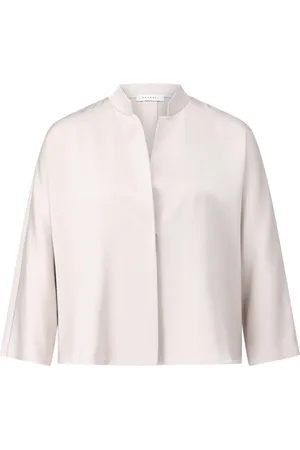 ROSSO35 Bluzki, Kobieta, Beżowy, L, Satinowa Oversize Bluzka z Rękawami Nietoperza