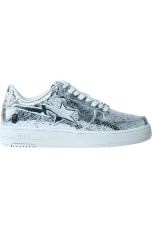 A Bathing Ape Buty, Mężczyzna, Szary, 42 EU, Metaliczne Logo Skórzane Sneakersy