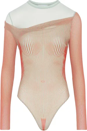 Jean Paul Gaultier Koszulki, Kobieta, Czerwony, S, Czerwony Przezroczysty Body z Długim Rękawem