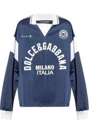 Dolce & Gabbana Koszulki, Mężczyzna, Niebieski, M, T-shirt z długim rękawem z nadrukiem graficznym