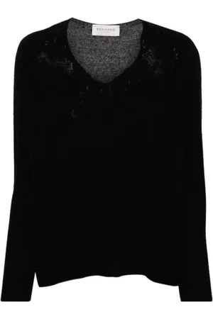 ERMANNO SCERVINO Swetry, Kobieta, Czarny, S, Czarny sweter z dekoltem w serek