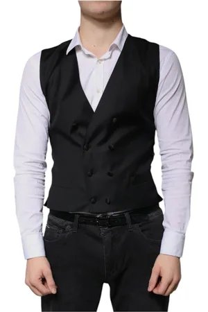Dolce & Gabbana Garnitury, Mężczyzna, Czarny, L, Czarny Formalny Kamizelka z Wełny