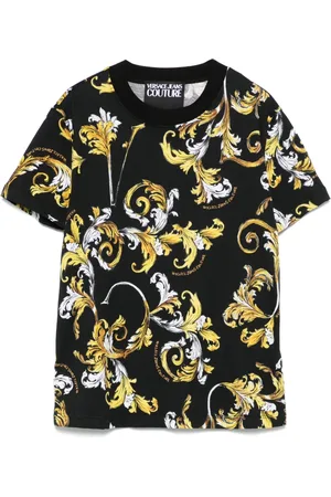 VERSACE Koszulki, Kobieta, Wielobarwność, S, Czarna Złota Barocco T-Shirt