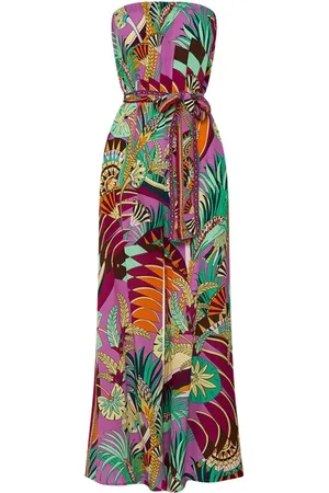 Camilla Kombinezony, Kobieta, Wielobarwność, M, Len, Pustynna Palmowa Jumpsuit z szerokimi nogawkami