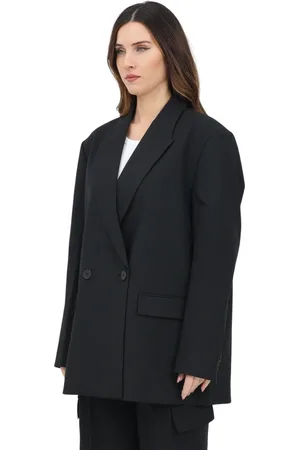 Calvin Klein Kurtki, Kobieta, Czarny, M, Czarna marynarka oversize z podwójnym rzędem guzików