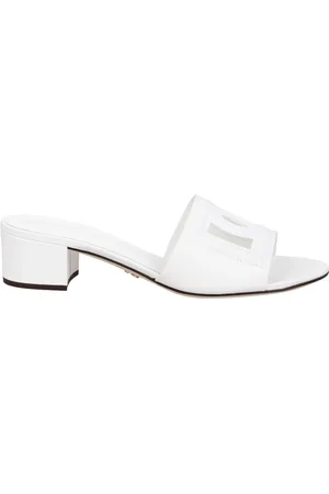Dolce & Gabbana Buty, Kobieta, Biały, 40 EU, Len, Wytłoczony Logo Mules na Średnim Obcasie