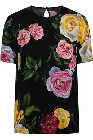 Dolce & Gabbana Bluzki, Kobieta, Wielobarwność, XS, Jedwabna Bluzka z Peonią i Różą